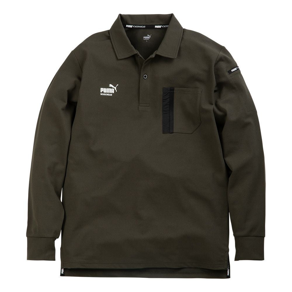 PUMAワークウェア長袖アクティブポロシャツ ポリエステル100